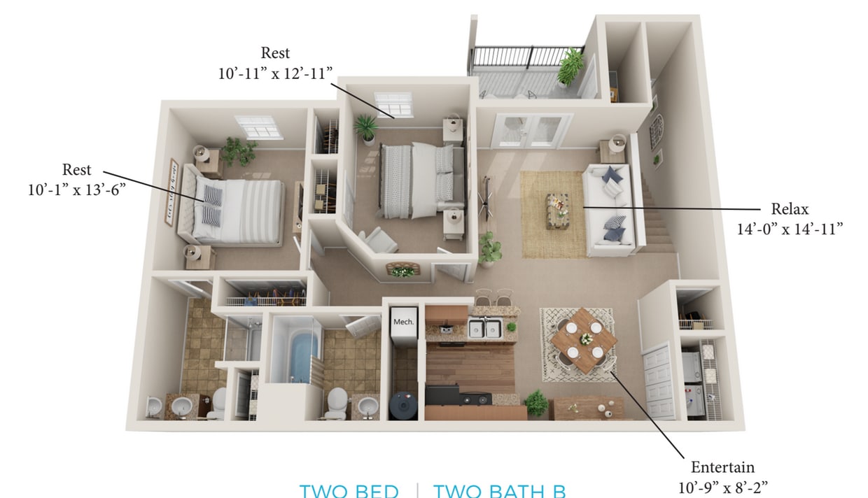 Floor Plan - 2BD 2BA Montana 1,088 sq ft-1st floor (Premium)