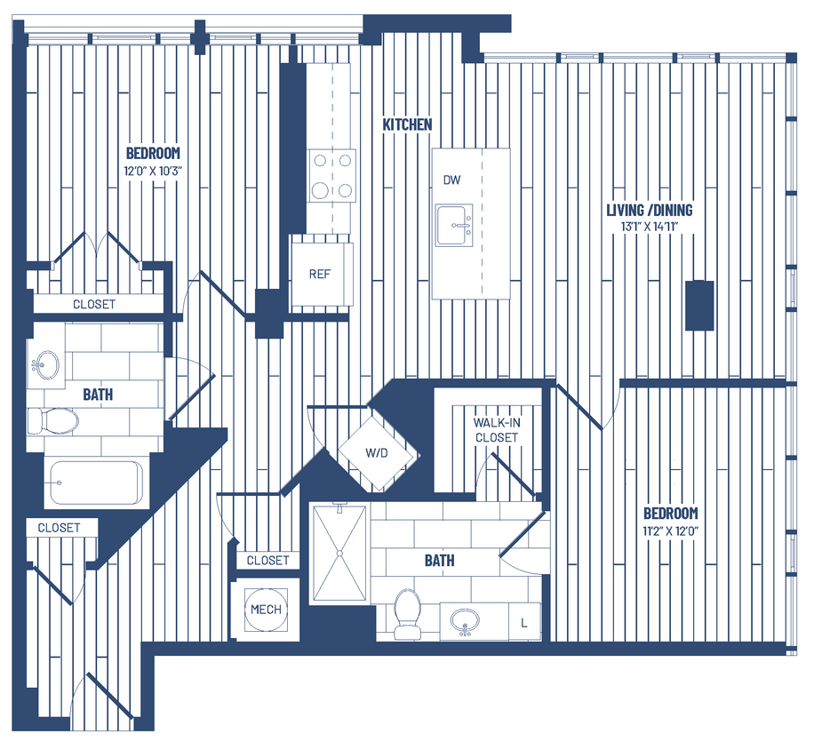 Floor Plan - 2 Bed/2 Bath-H2C