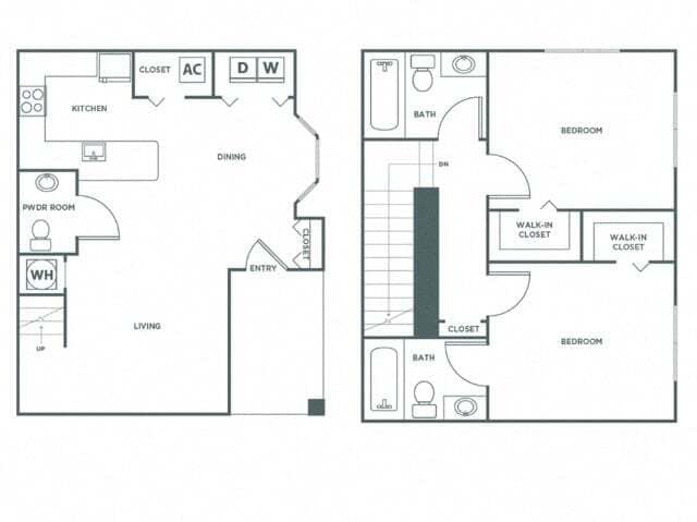 Floor Plan - Two Bedroom Two and a Half Bath (1096 SF)