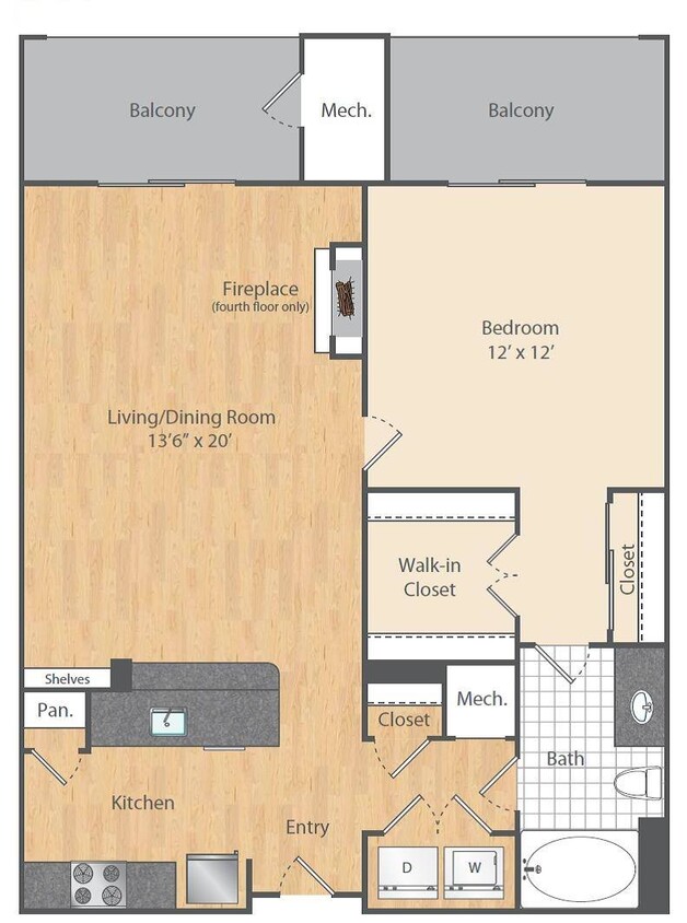 Floor Plan - 1 Bed/1 Bath-A4