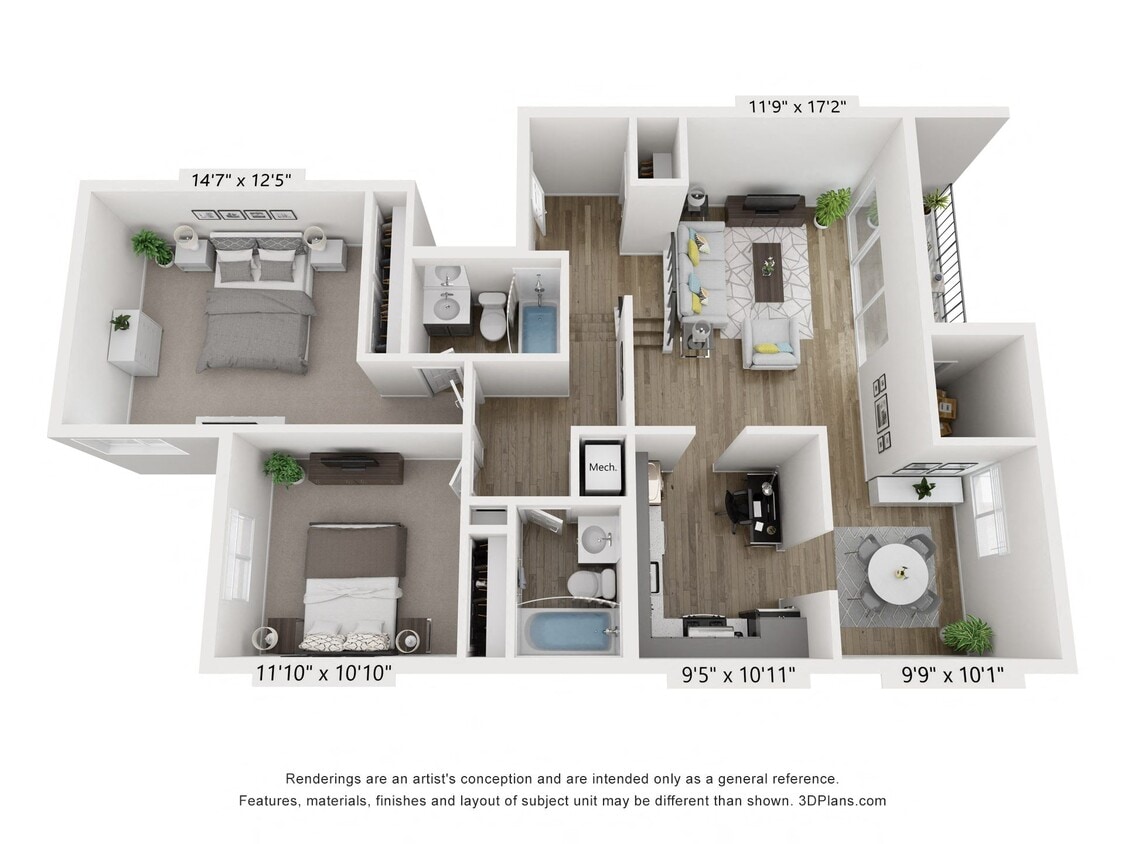 Floor Plan - C - 2BR 2BA (1040sf)