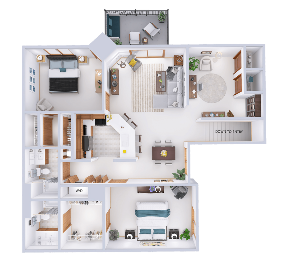 Floor Plan - Oakshire Village - 2 Bed, 2 Bath + Den (H Bldg)