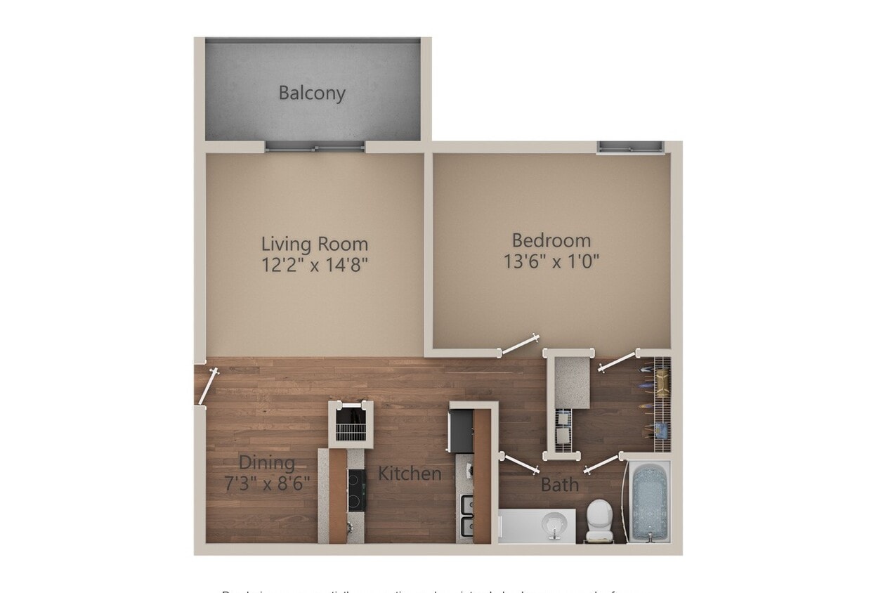 Floor Plan - 1 Bed 1 Bath (700 sq ft)