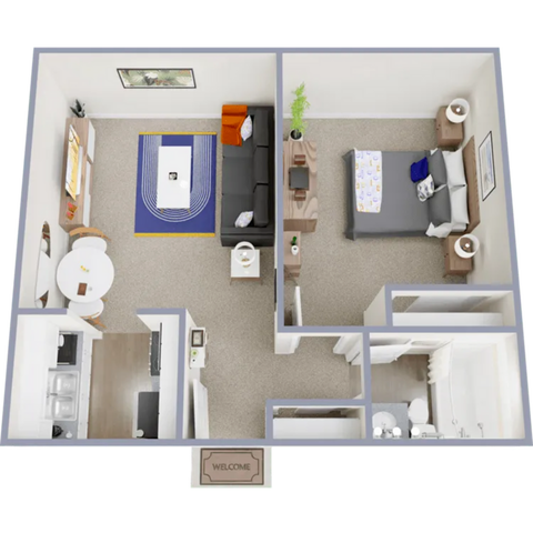 One bedroom, one bath, 500 square foot apartment at Central Heights - A1