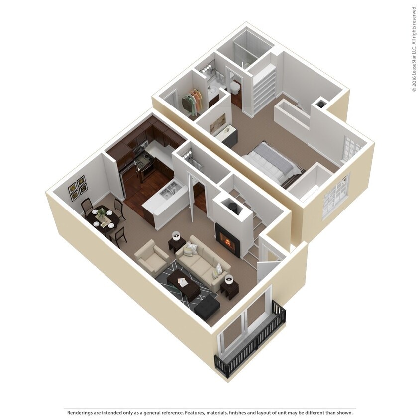 Floor Plan - 1 Bed 1 Bath Townhouse Plan C
