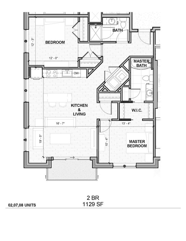 Floor Plan - Two Bedroom 1129 SF