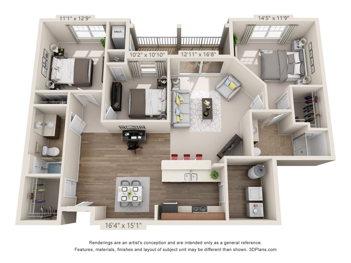 Floor Plan - 3 Bedrooms 2 Baths - 1416