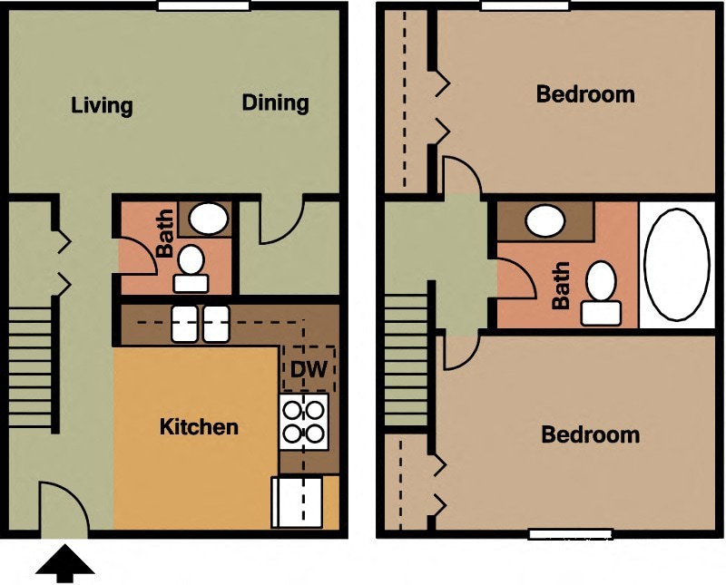 Floor Plan - 2 Bed 1.5 Bath TH