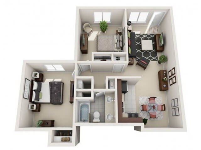 Floor Plan - B1 TWO BEDROOM ONE BATH