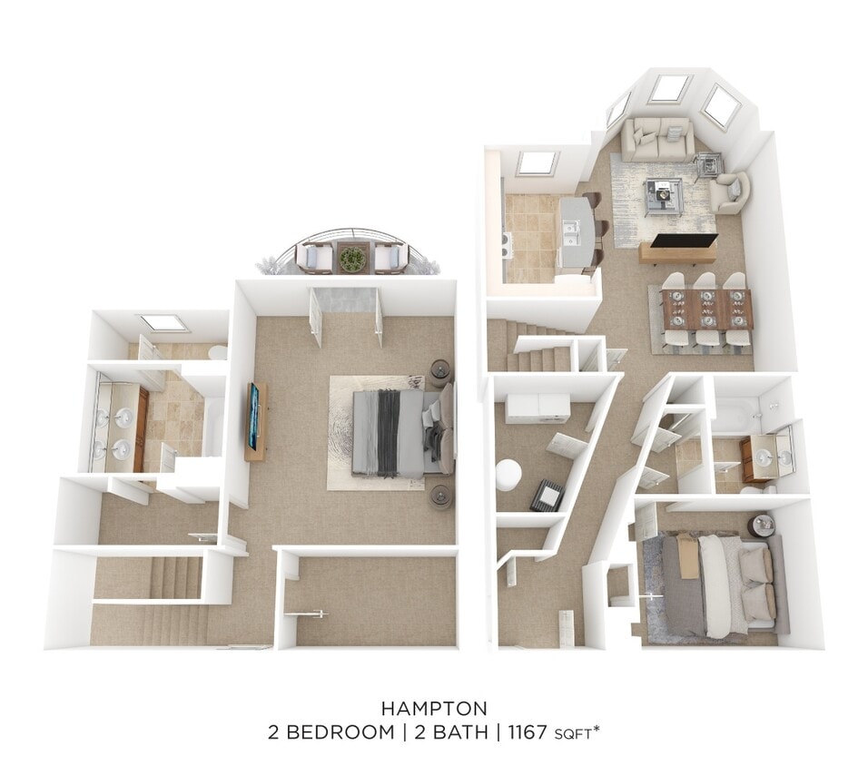 Floor Plan - Two Bedroom 2 Bath Townhome-Hampton
