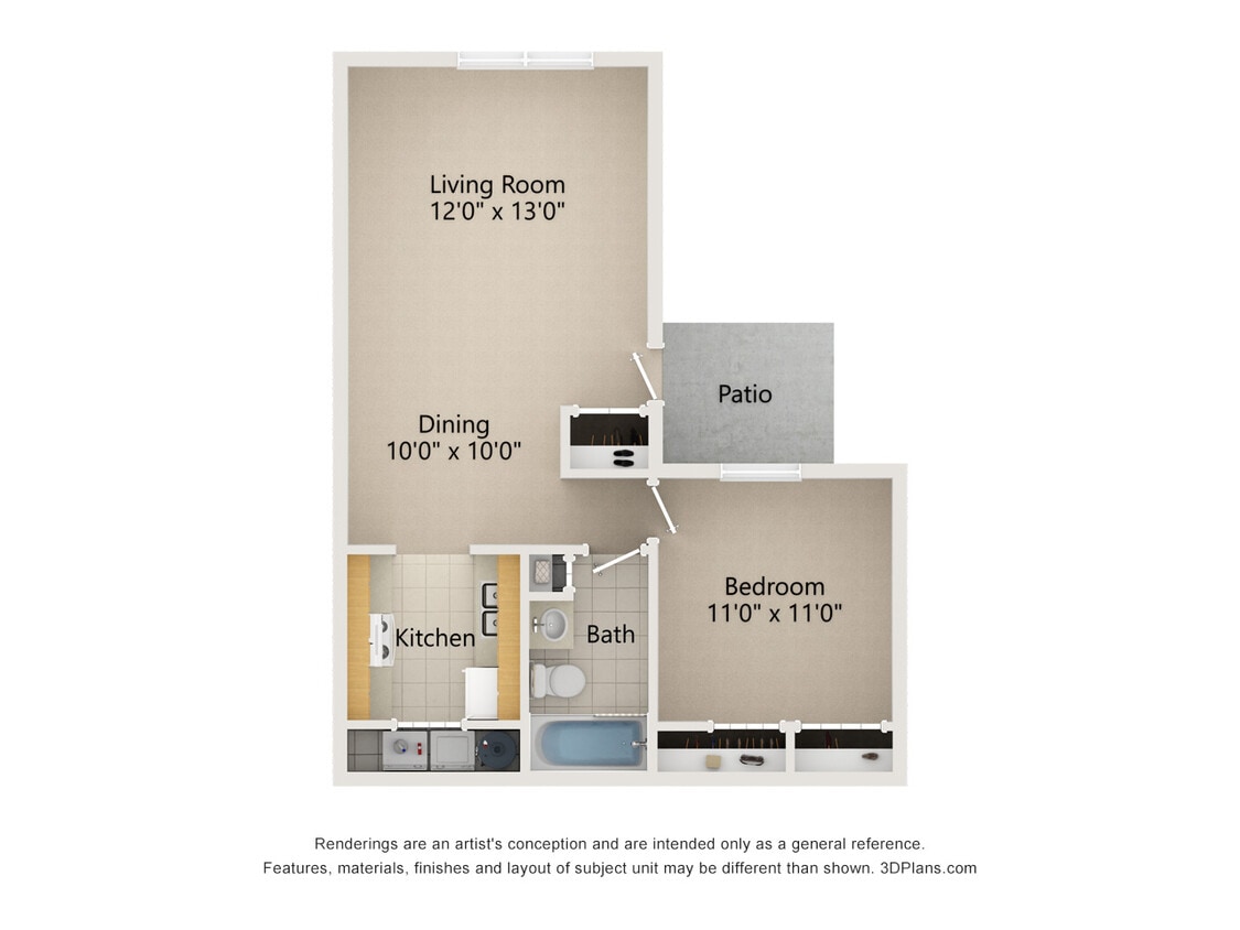 Floor Plan - 1 Bed 1 Bath (1S)