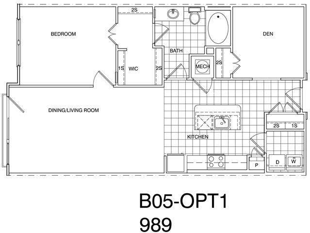 Floor Plan - 1 Bedroom+ Den, 1 Bath 988 SF B5.1