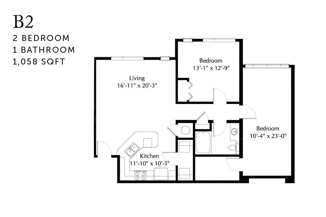 Floor Plan - B2 Two Bedroom Renovated