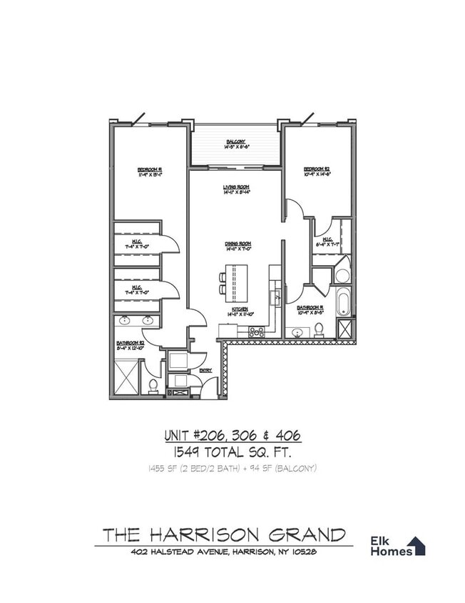 Floor Plan - E: 2Bed/2Bath