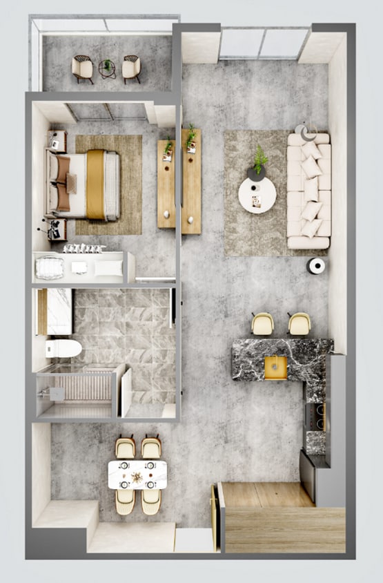Floor Plan - 1 Bed + Den