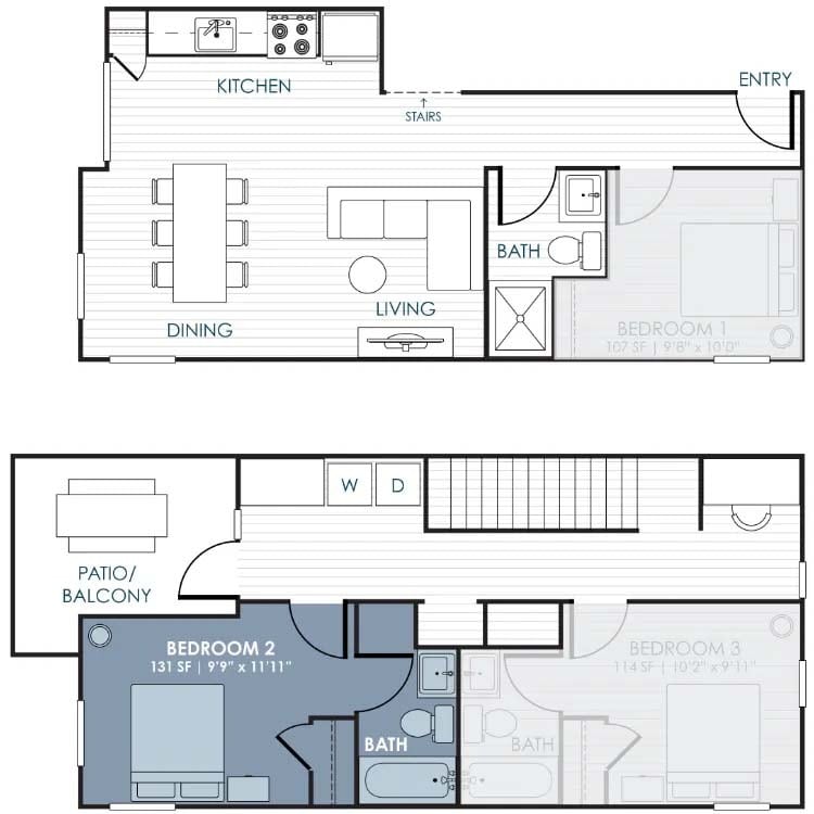 Floor Plan - 3-Bedroom CoLiving Rowhome: Bedroom 2 & Private...