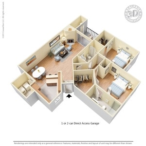 2BR/2BA - 2 Bed 2 Bath 1-car Garage 1245 SqFt (1142 Net)