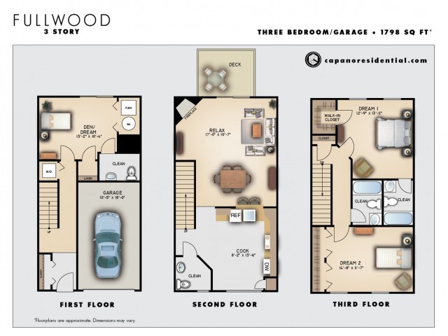 Fullwood Three Story 2 Bedroom 3.5 Bathrooms with Garage - Fullwood 3x3.5 G