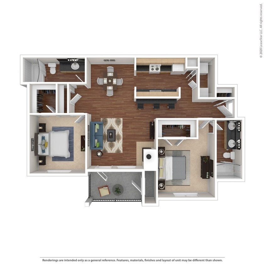 Floor Plan - 2 Bed 2 Bath 1128 SqFt (1030 Net)