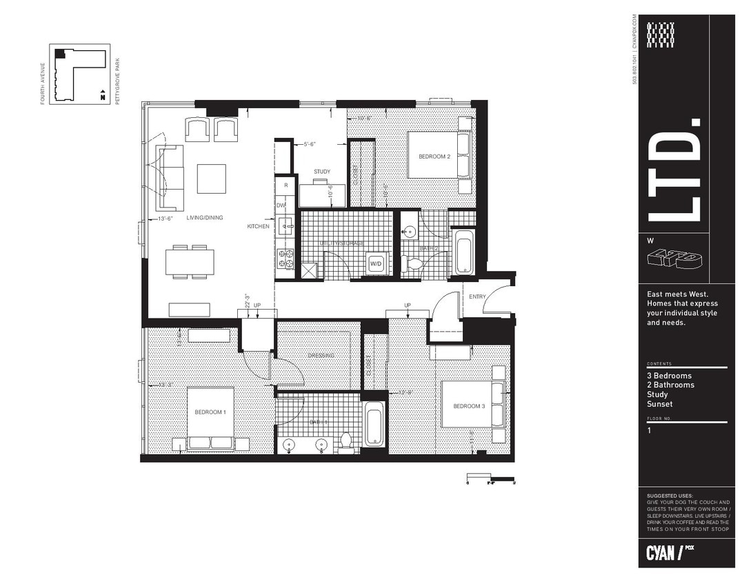 Floor Plan - Three Bedroom with Study (C2)
