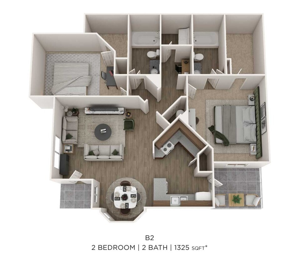 Floor Plan - Two Bedroom 2 Bath- Lower 1325sqft