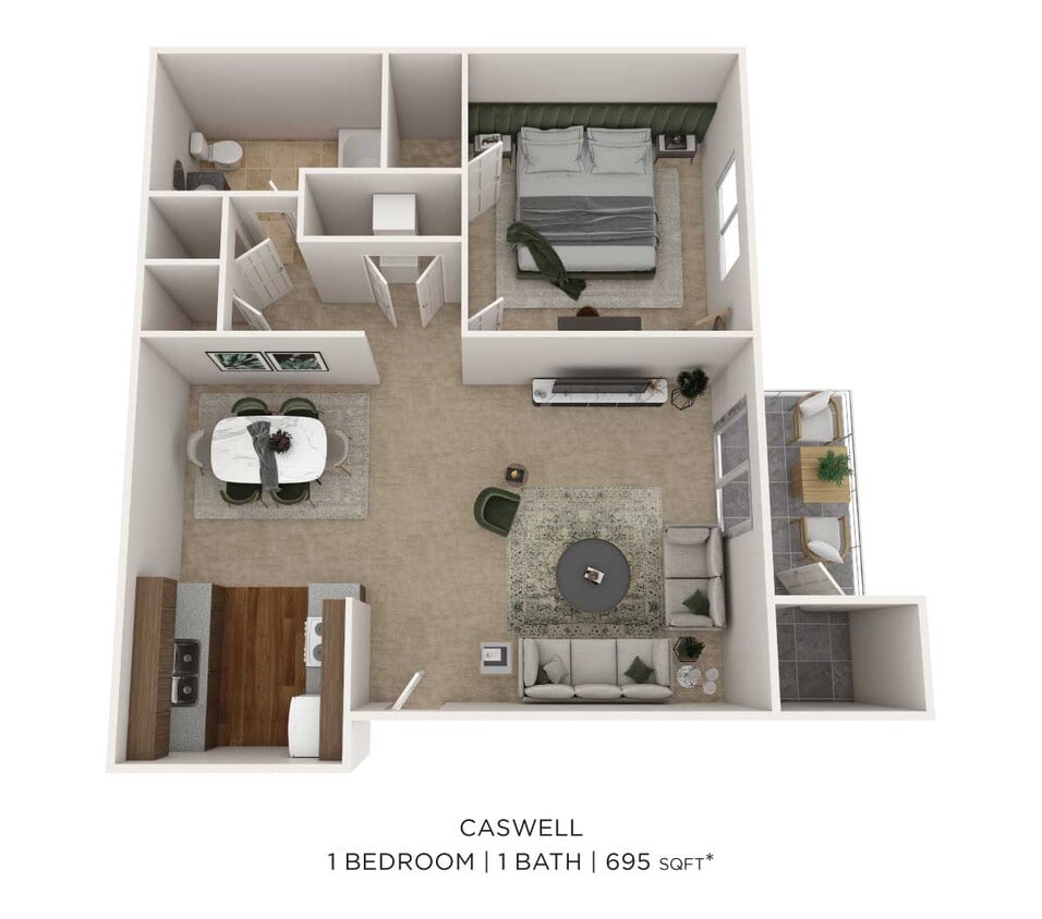 Floor Plan - One Bedroom - 695 sqft