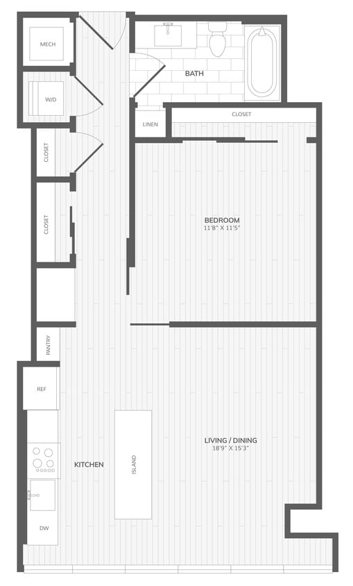 Floor Plan - 1 Bed/1 Bath-Exec F East Medley