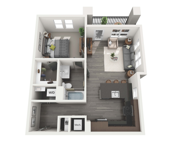 Floor Plan - 1 Bedroom 1 Bath - 767 sq. ft.