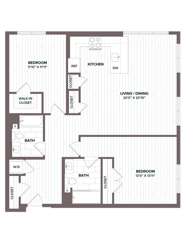 Floor Plan - 2 Bed/2 Bath - B1 Bldg D