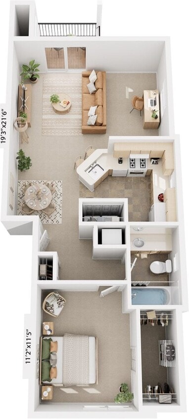 Floor Plan - One Bedroom End