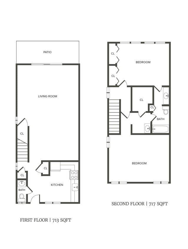 Floor Plan - (R0C11R) 2 Bedroom, 1.5 Bath Triplex