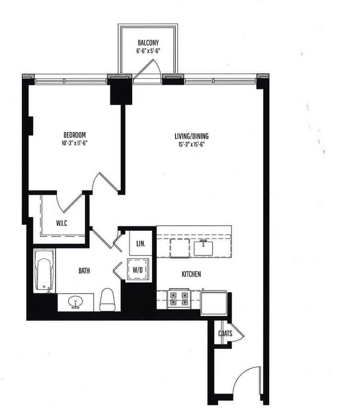 Floor Plan - 1 BR, 1 BTH