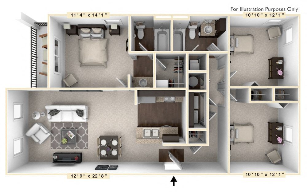 Floor Plan - The Augusta 3 BR 2 BA