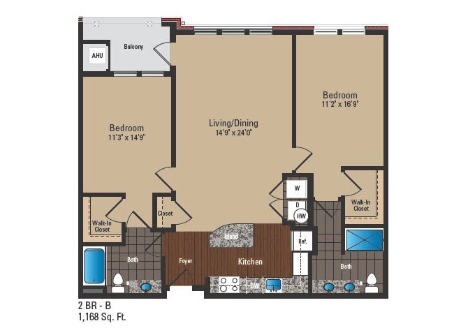 Floor Plan - 2 Bed 2 Bath B