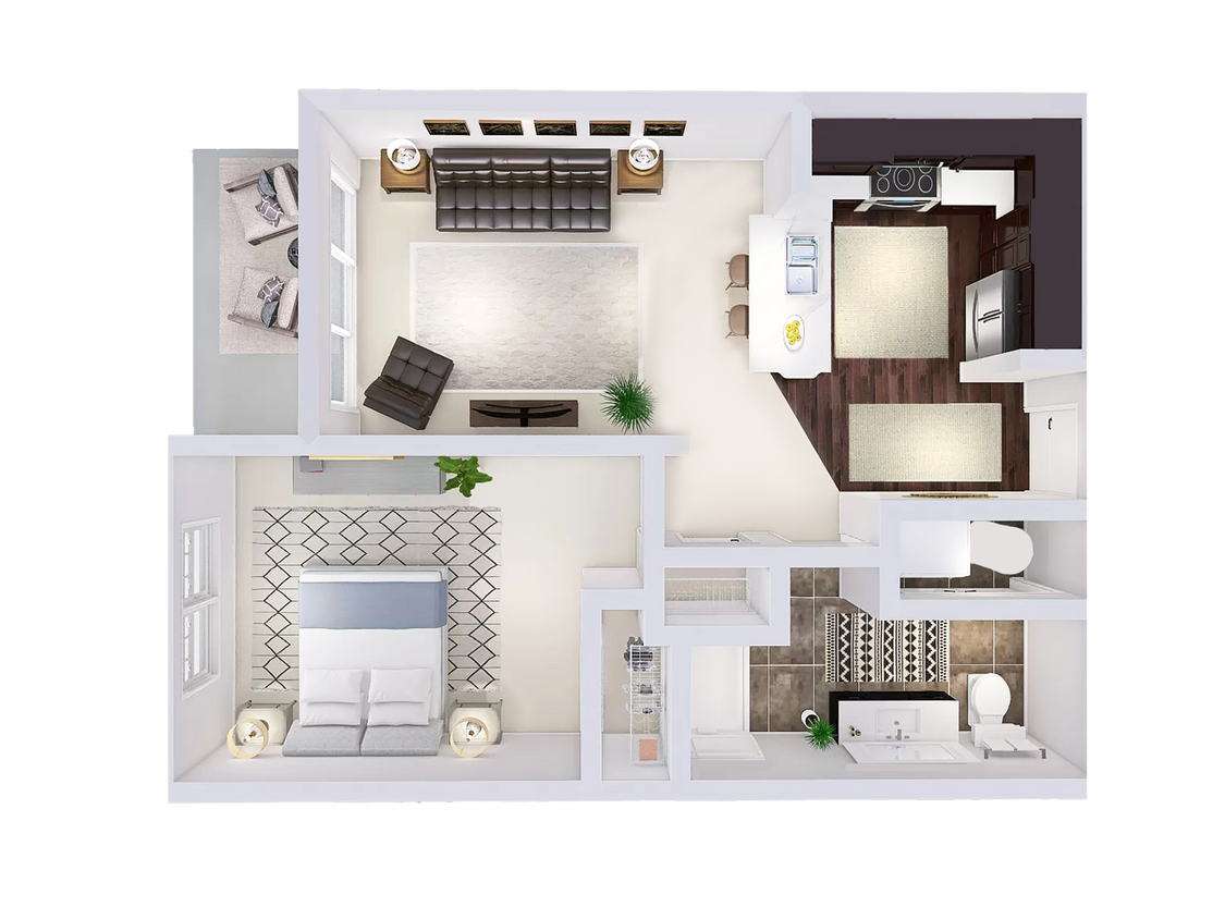 Floor Plan - 1 Bed, 1 Bath (B)
