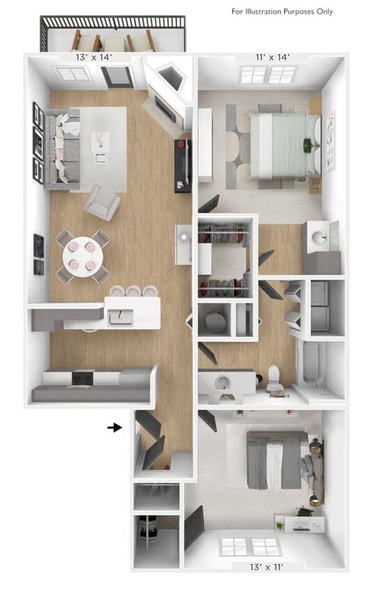 Floor Plan - The Meridian 2 BR 1 BA