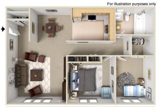 Floor Plan - 2 Bedroom 1 Bath Extra Large