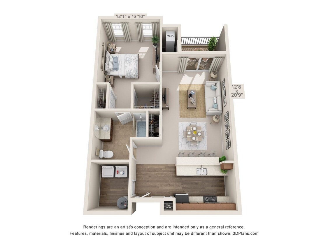 Floor Plan - 1 Bedroom 1 Bath - 898