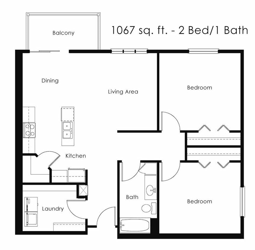 Floor Plan - 2 Bed 1 Bath | 1067 sqft