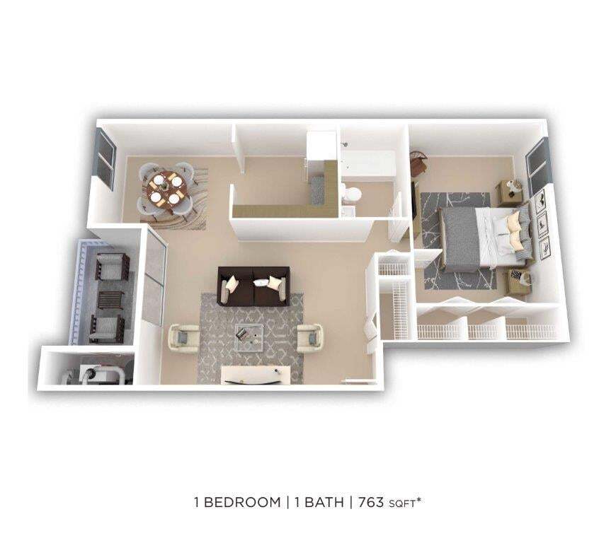 Floor Plan - One Bedroom - 763 sqft