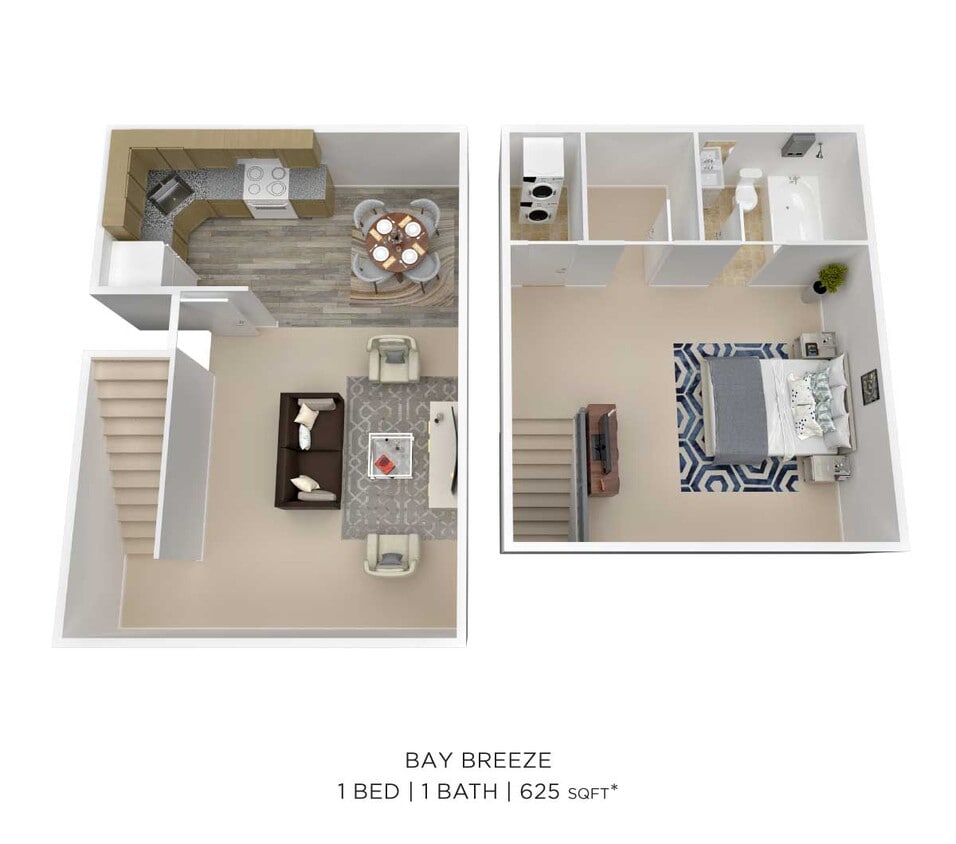 Floor Plan - One Bedroom Townhome - 568 sqft
