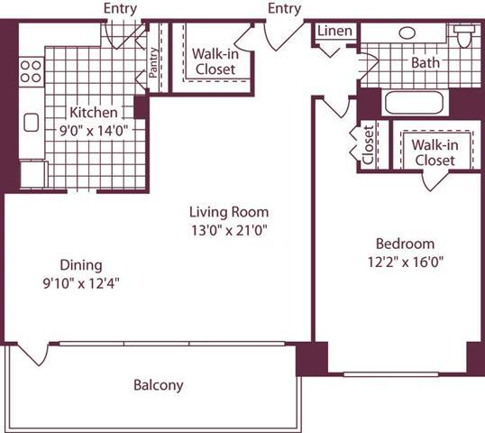 Floor Plan - 1 Bedroom, 1 Bath 946 SF A9