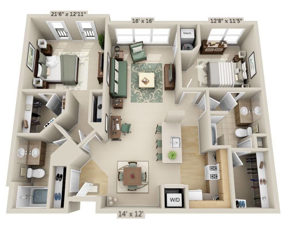 Floor Plan - Two Bedroom B2B