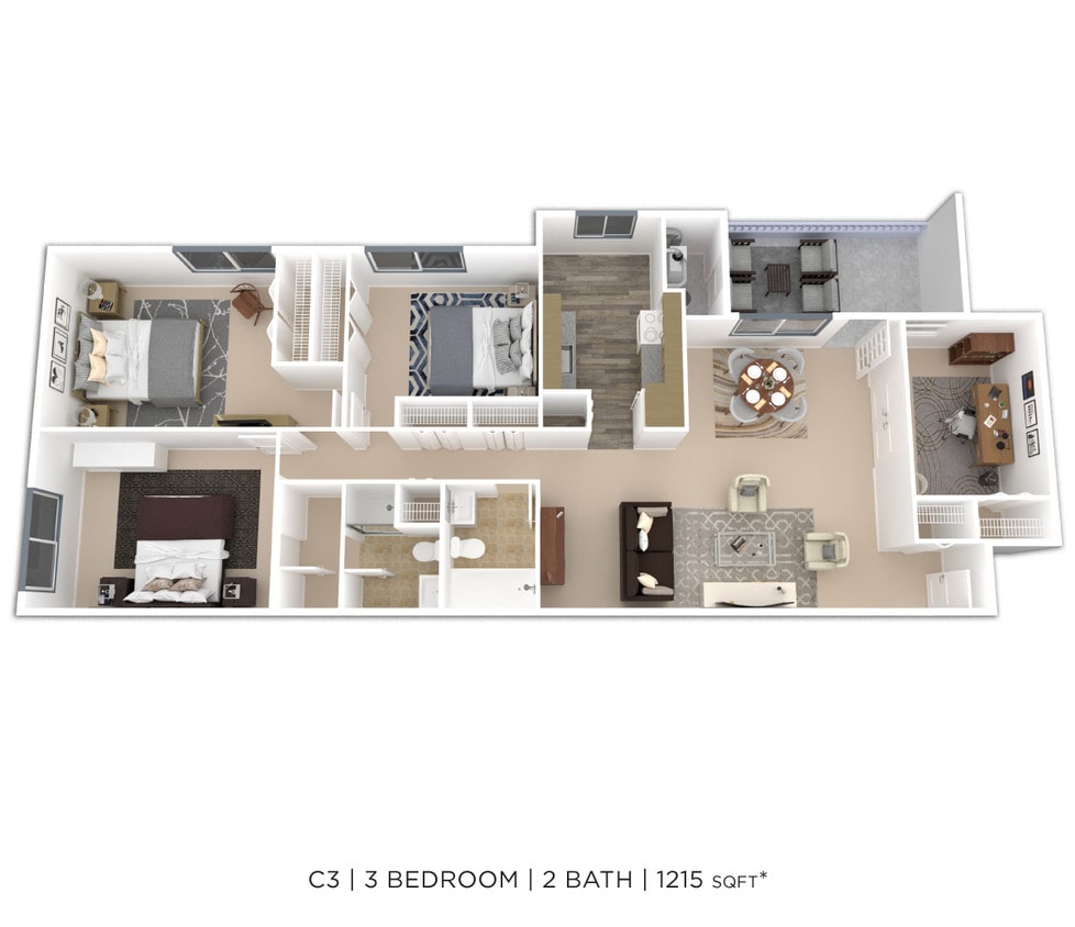 Floor Plan - Three Bedroom 2 Bath
