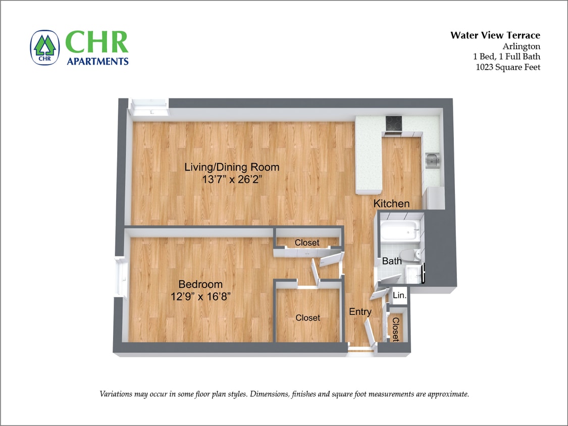 Floor Plan - 1 Bed/1 Bath Large with A/C