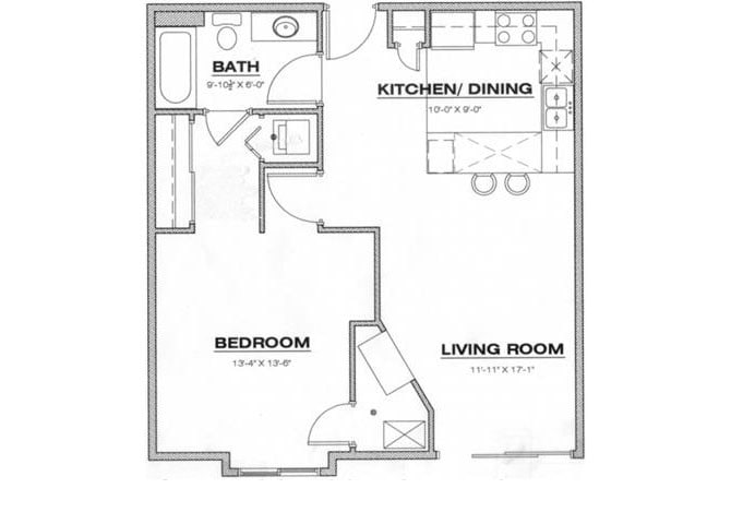 Floor Plan - Furnished 1 Bedroom / 1 Bathroom 