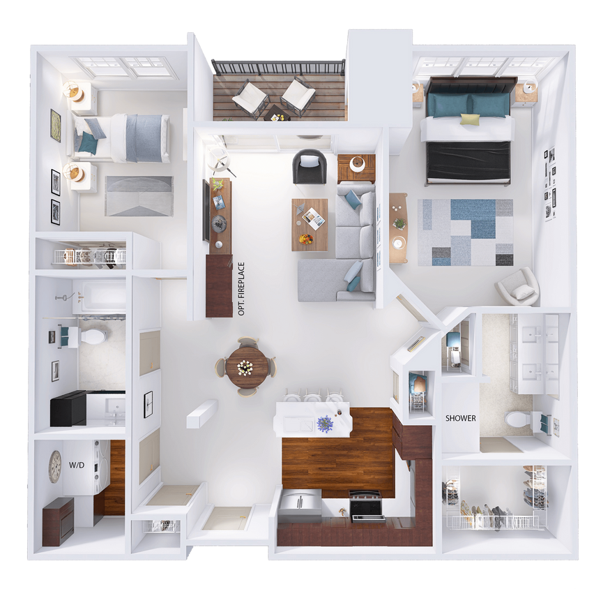 Floor Plan - WestTown - C1 - 2 Bed - 2 Bath