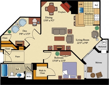 Floor Plan - 1 Bed/1 Bath-Den-AD5