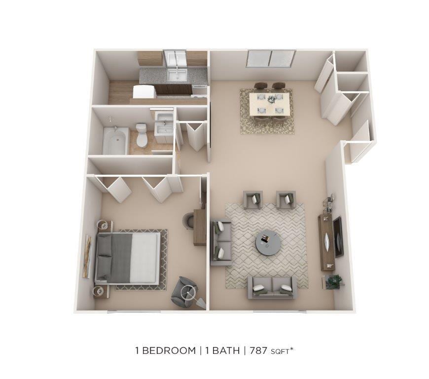 Floor Plan - One Bedroom - 787 sqft