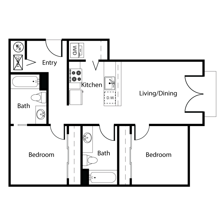 Floor Plan - Clearwater 2 Bed 2 Bath D